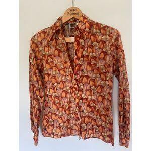 Vintage floral womens disco shirt Rivoli Club daggar collar Small